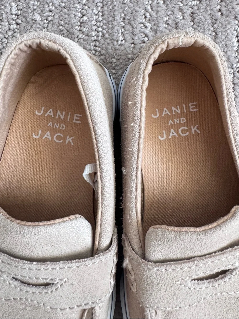 Janie and Jack Suede Penny Loafers Tan Leather Slip-On Shoes Kids Size 7
